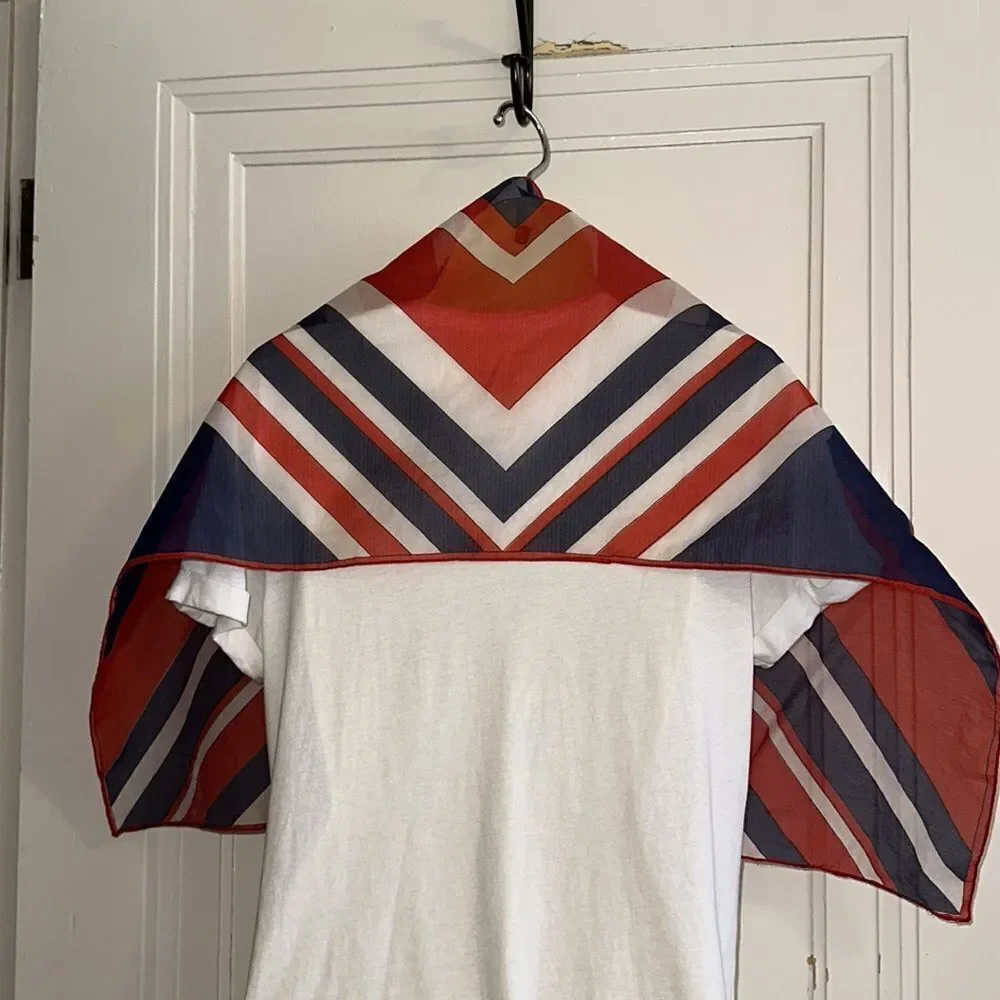 Vintage mid century semi sheer red, white & blue‎ polyester scarf